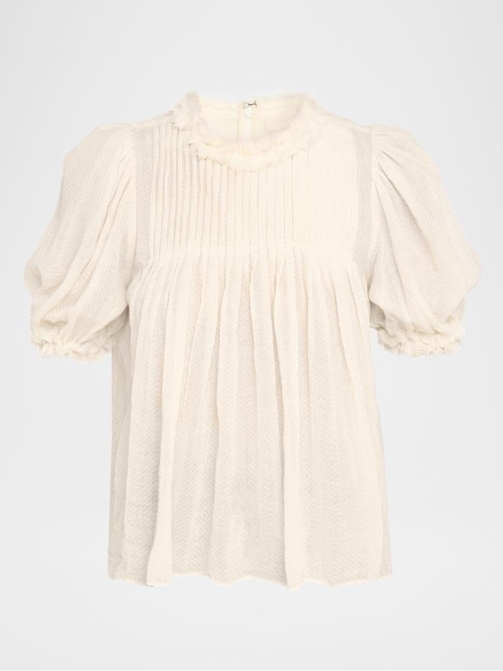 Ulla Johnson Cream Pintuck Puff-Sleeve Blouse Size 0